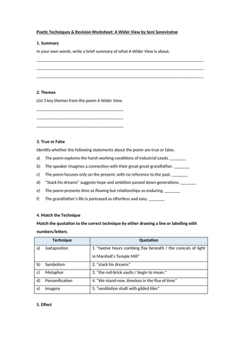 A Wider View by Seni Seneviratne Worksheet