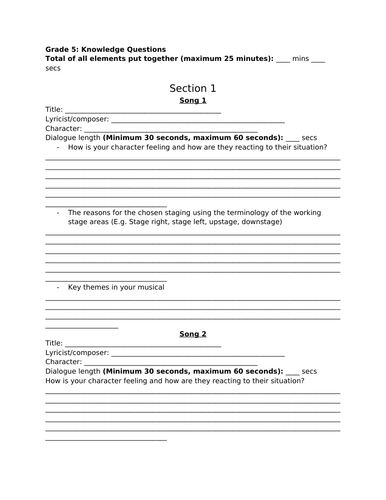 LAMDA Grade 5 Musical Theatre – Knowledge Questions Workbook