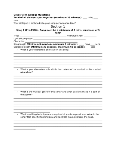 LAMDA Grade 6 Musical Theatre – Knowledge Questions Workbook