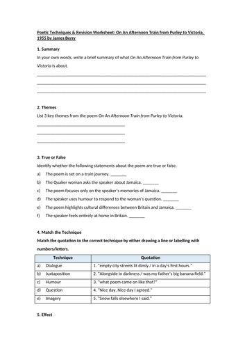 On An Afternoon Train from Purley to Victoria Worksheet