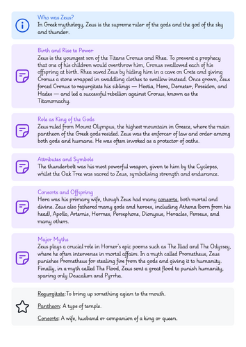 Zeus Fact File and Worksheet