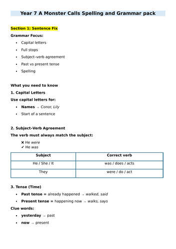 A Monster Calls-Grammar and Writing Workbook