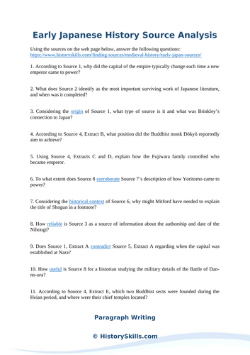 Early Japanese History Source Analysis Worksheet