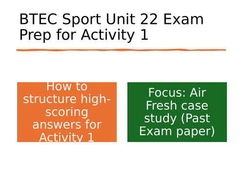 Btec Nationals Sport Unit 22 - Exam preparation: Activity 1