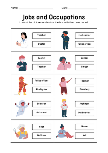 Community Helpers - Jobs and Occupations - People who help us Vocabulary worksheet