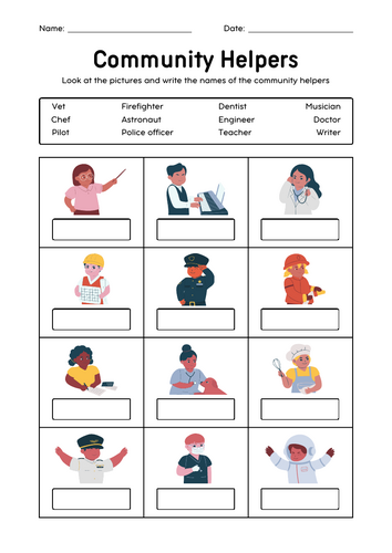 Community Helpers Worksheet - Labelling jobs