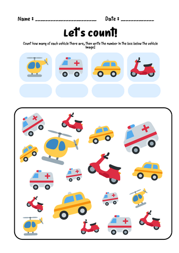 Counting to 20 - Transport theme