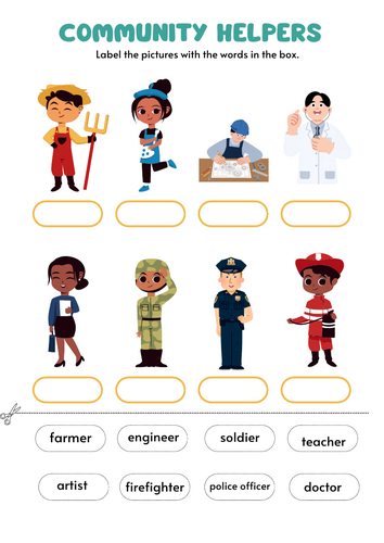 Labelling Jobs - Cut and Stick activity - Peolpe who help us - Community Helpers