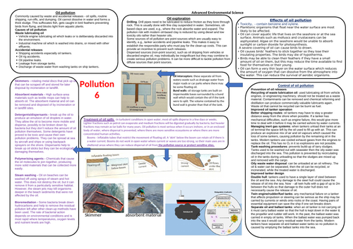 AQA A level Environmental science Pollution knowledge bank 6
