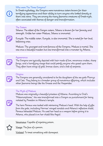 Medusa & The Three Gorgons Fact File and Worksheet