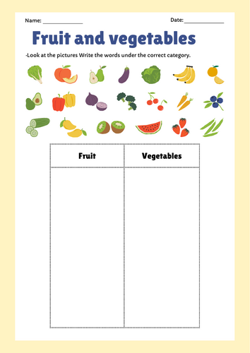 Fruit and Vegetable Worksheet - EYFS/KS1