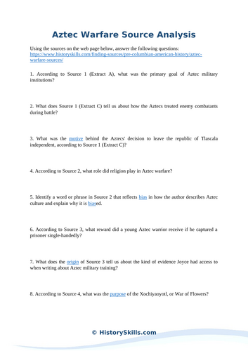 Aztec Warfare Source Analysis Worksheet