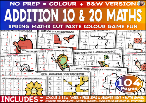 Spring Maths Addition 10 & 20 Cut Paste