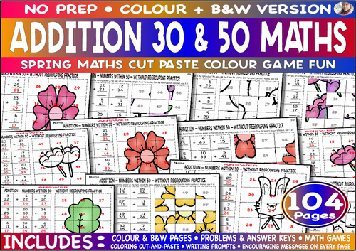 Addition 30 & 50 Spring Maths Colour Game
