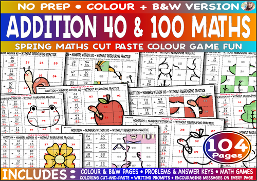 Maths Addition 40 & 100 Spring Cut Paste