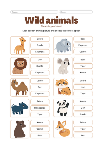 Wild Animals Vocabulary Worksheet