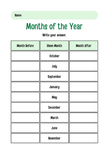 Months of the Year Worksheet