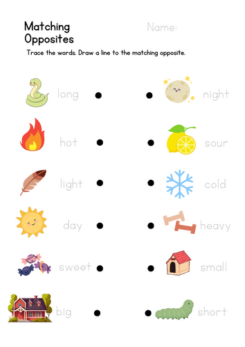 Matching opposites worksheet