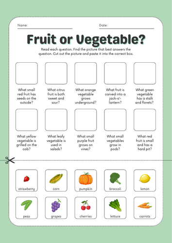 Fruits or Vegetables Cut and Paste Quizz