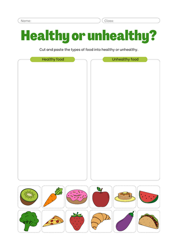 Sorting Healthy and Unhealthy Food - Cut and Paste