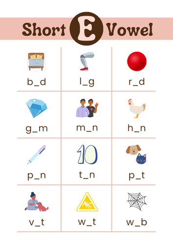 Short E vowel Worksheet