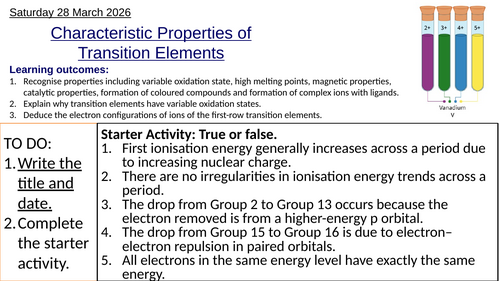 S3.1 Characteristic Properties of Transition Elements, HL (IBDP Chemistry)