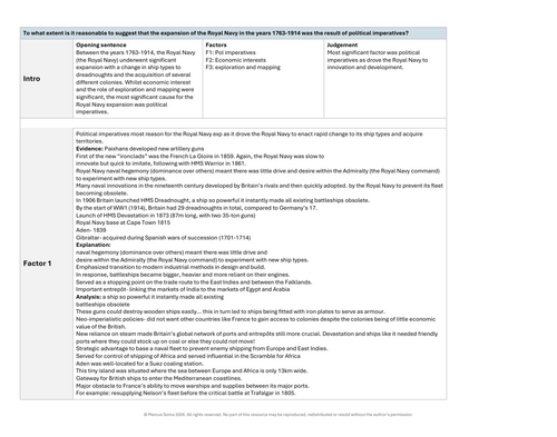 A Level Edexcel History: British Empire- 1763–1914, Essay Plans