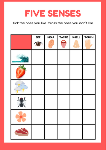 Our Five Senses Worksheet