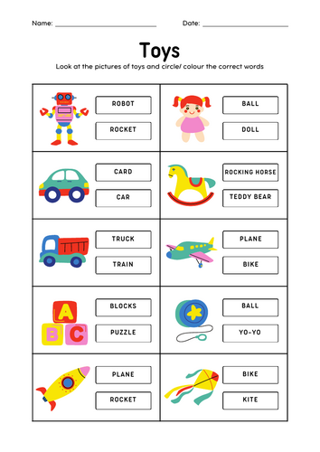 Toys Vocabulary Worksheet