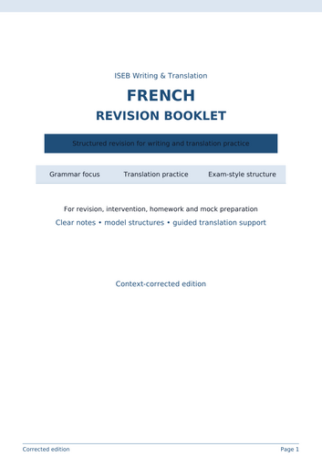 ISEB COMMON ENTRANCE FRENCH WRITING TRANSLATION