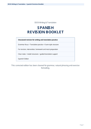 ISEB SPANISH  WRITING TRANSLATION BOOKLET