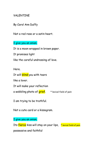 "Valentine" Carol Ann Duffy: GCSE DOUBLE AWARD ENGLISH LANGUAGE AND LITERATURE