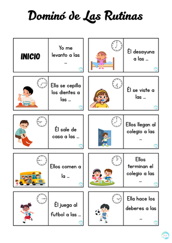 Spanish Domino Game – Daily Routines & Time (ELE / MFL)