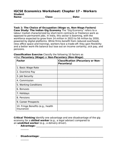 IGCSE Economics 0455 Chapter 17 Workers + Worksheet (2027 syllabus)