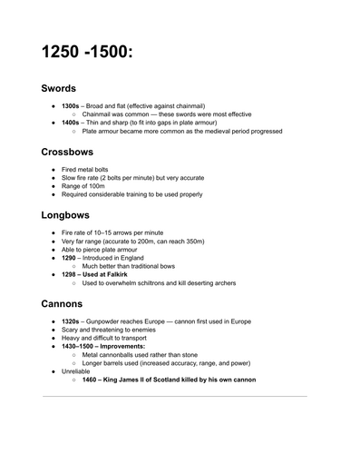Edexcel History Warfare through time summary notes