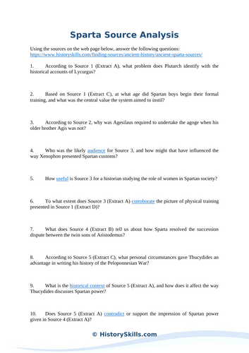 Ancient Sparta Source Analysis Worksheet