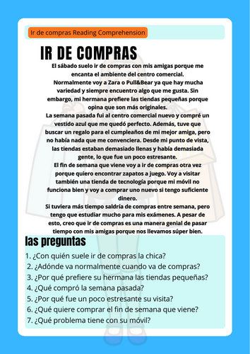Ir de compras reading and grammar Y10/Y11