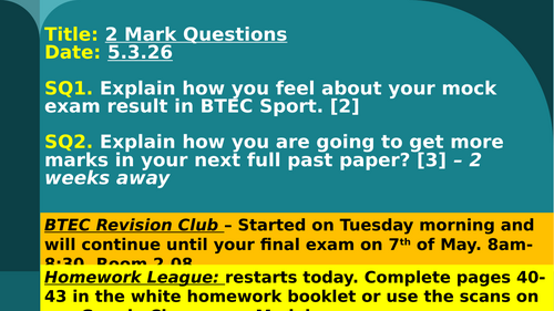 BTEC Tech Award in Sport - C3 - Final Exam Prep: 2-mark, 3-mark, 4-mark & 6-mark question lessons