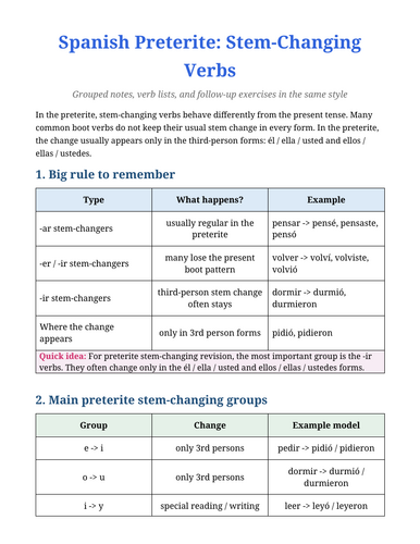 PRETERITE STEM CHANGING NOTES AND EXRCISES