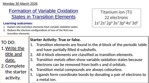 S3.1 Formation of Variable Oxidation States in Transition Elements, HL (IBDP Chemistry)