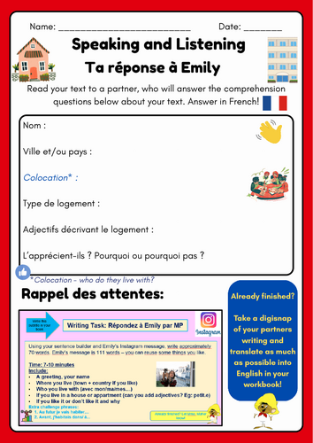 Speaking Task for 1. Ou habites-tu, Paris