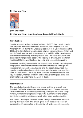 Of Mice and Men by John Steinbeck – Essential Study Guide