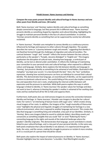 Example Essay Response: Name Journeys and Homing (Worlds and Lives)