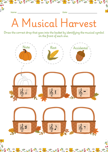 Musical Harvest - element recognition worksheet