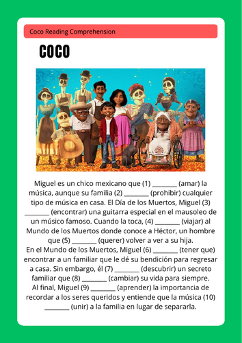 Coco - film synopsis grammar gap fill