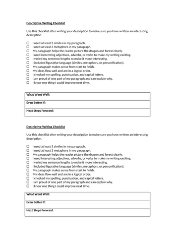 Descriptive Writing Checklist
