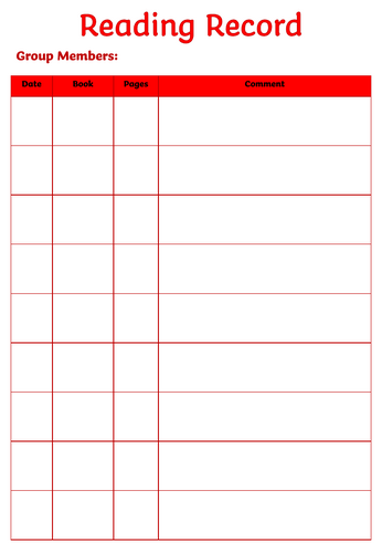 Reading Record Template