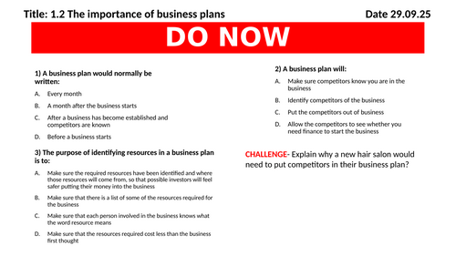 1.2 Business Plan Exam Practice