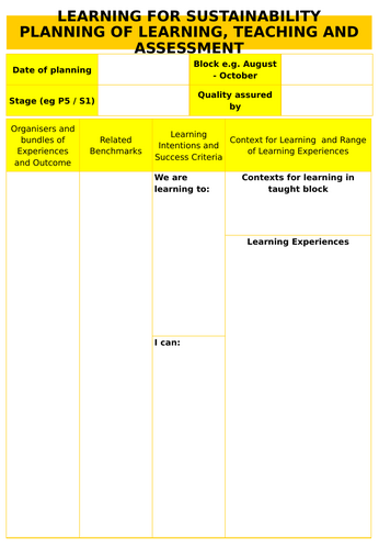 Learning for Sustainability Unit Planning Template