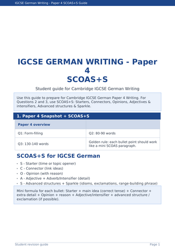 CAMBRIDGE IGCSE GERMAN PP4 WRITING GUIDE